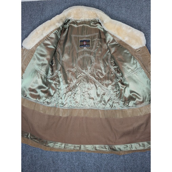NICE Vintage 1970s Corduroy Coat Men 40 Tan Corduroy Faux Fur Collar Yugoslavia - Picture 9 of 11
